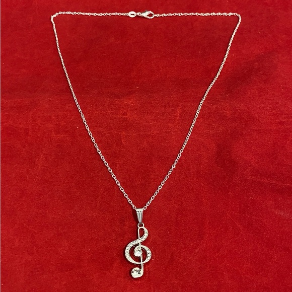 Treble Clef Music Note Necklace Rhinestone - Picture 2 of 7
